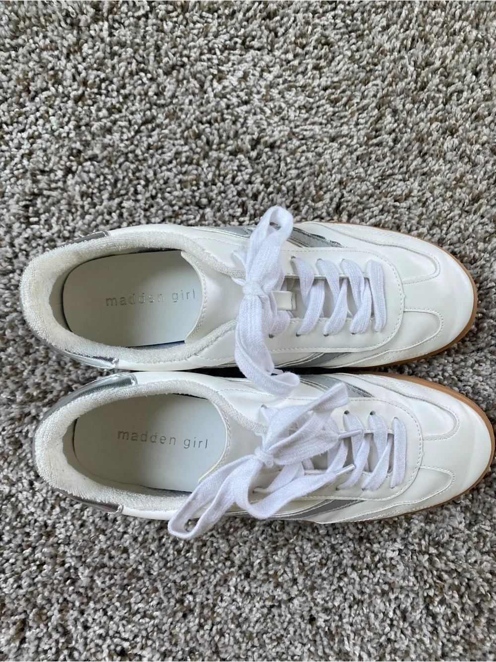 Madden Girl White Sneakers with Silver Accent and Gum Sole